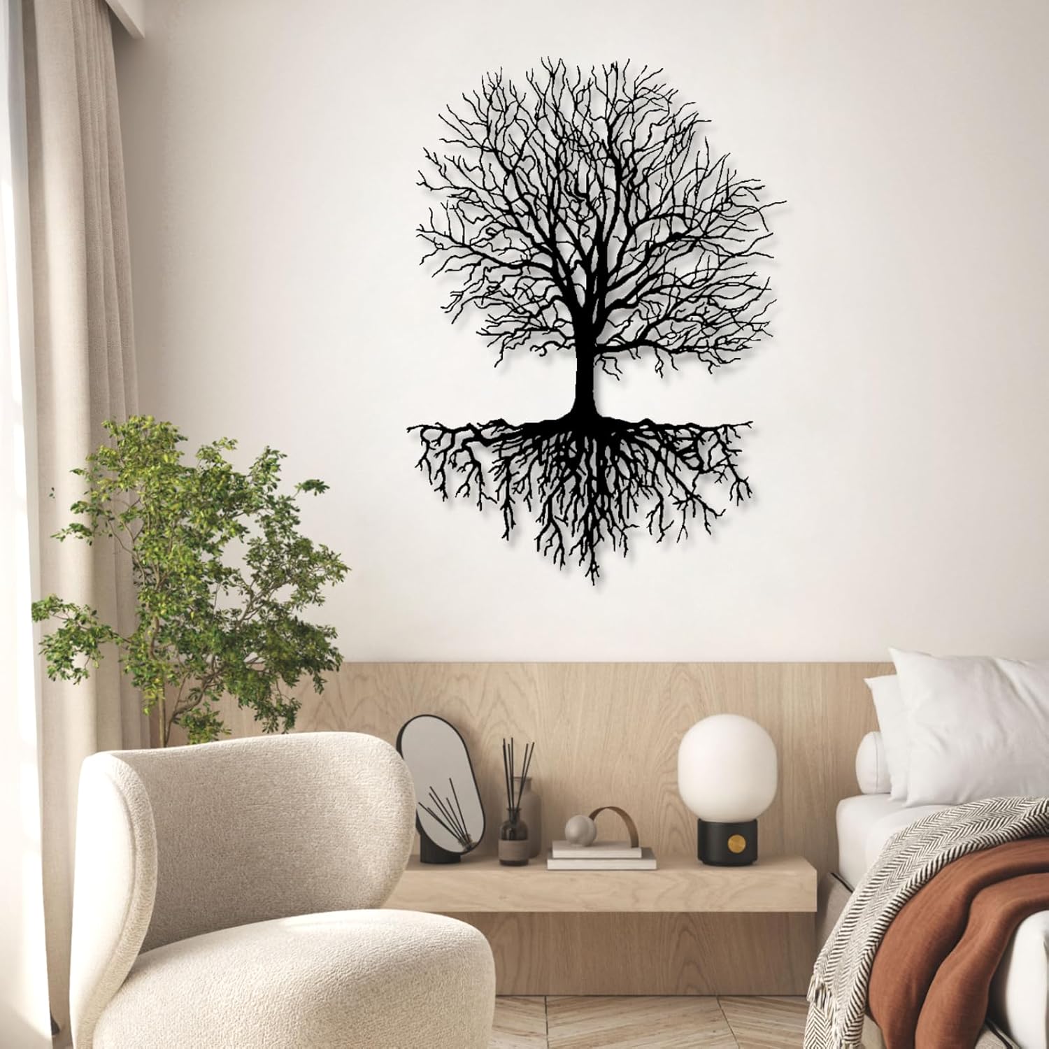 Yemwot Tree of Life Metal Wall Art, Metal Tree Wall Art, Branch Silhouette, Living Room Bedroom Decor (39"x 54"| 100x139cm, Black)