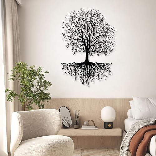 Miniatura 2 de Yemwot Arte de pared de metal árbol de la vida, arte de pared de árbol de metal, decoración industrial, silueta de rama, decoración de sala de estar