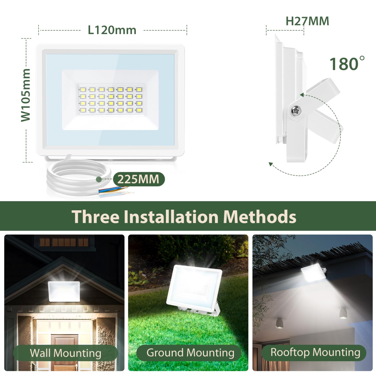 Aigostar - 20 W reflektor zewnętrzny LED, 1650 lm reflektor LED, wodoodporna lampa zabezpieczająca IP65, białe światło 6500 K, oświetlenie zewnętrzne, do ogrodu, na patio, do garażu itp