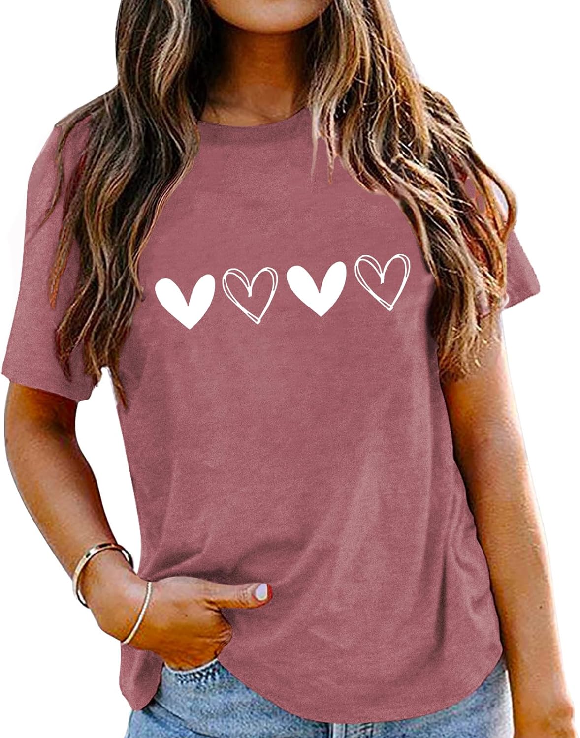 Valentine's Day Shirts for Women:Cute Love Heart Tshirts Graphic Tees Valentine Casual Short Sleeve Top - Image 2