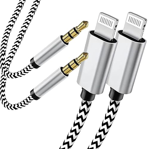 Cable auxiliar para iPhone de 3.3 pies, [certificado Apple MFi] Lightning a audio auxiliar de 0.138 in, cable trenzado de nailon compatible con