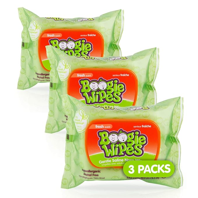 Boogie Wipes Gentle Saline Nose Wipes Original Fresh Scent (3 Packs, 30 Sheets Per Pack)