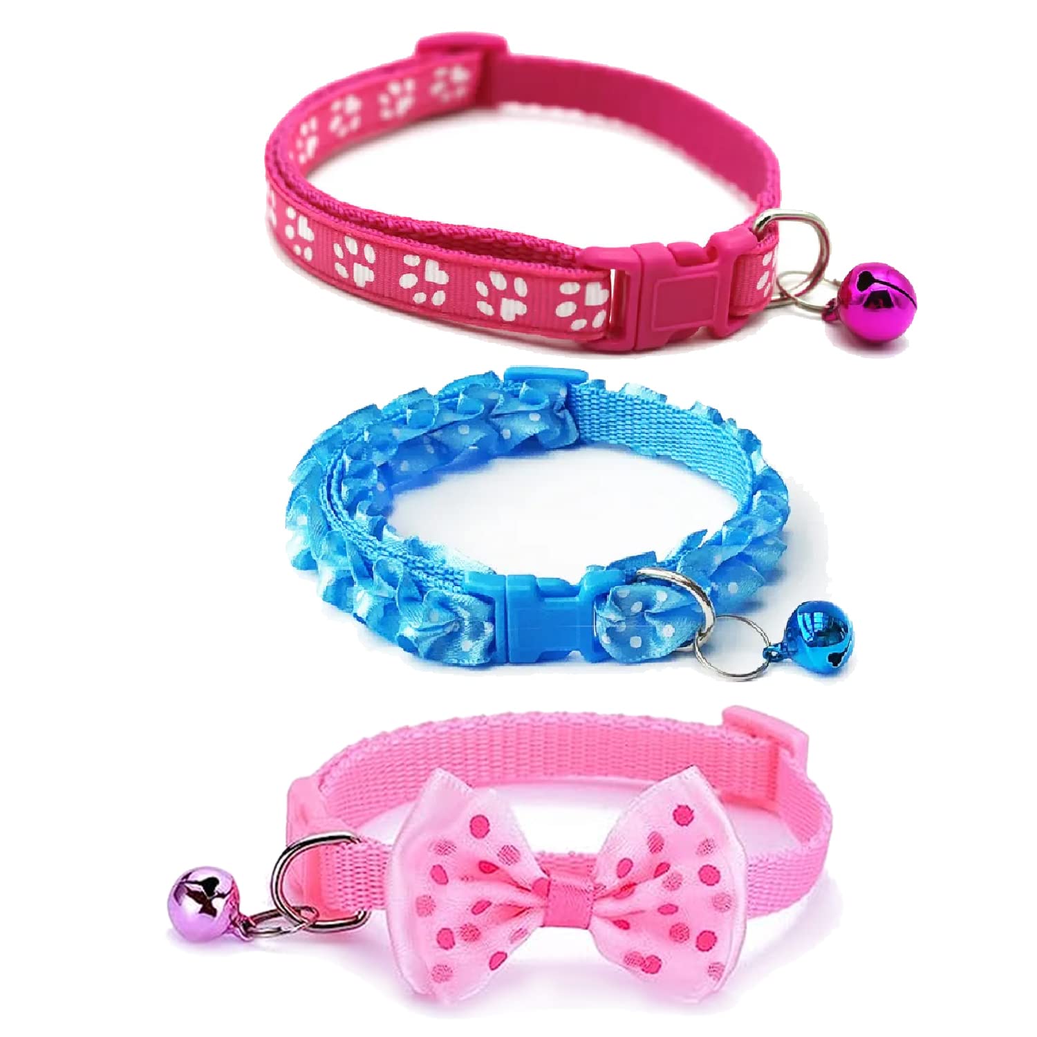 Petyantra Set of 3 Collars Frill Design, Bow and Foot Print Collar Cat Puppy with Bell, Kitten and Small Dogs Soft Adjustable Safe and Protection Breakaway, Kitty Neckband (B0BVMRJQ56) Amazon Price History, Amazon Price Tracker