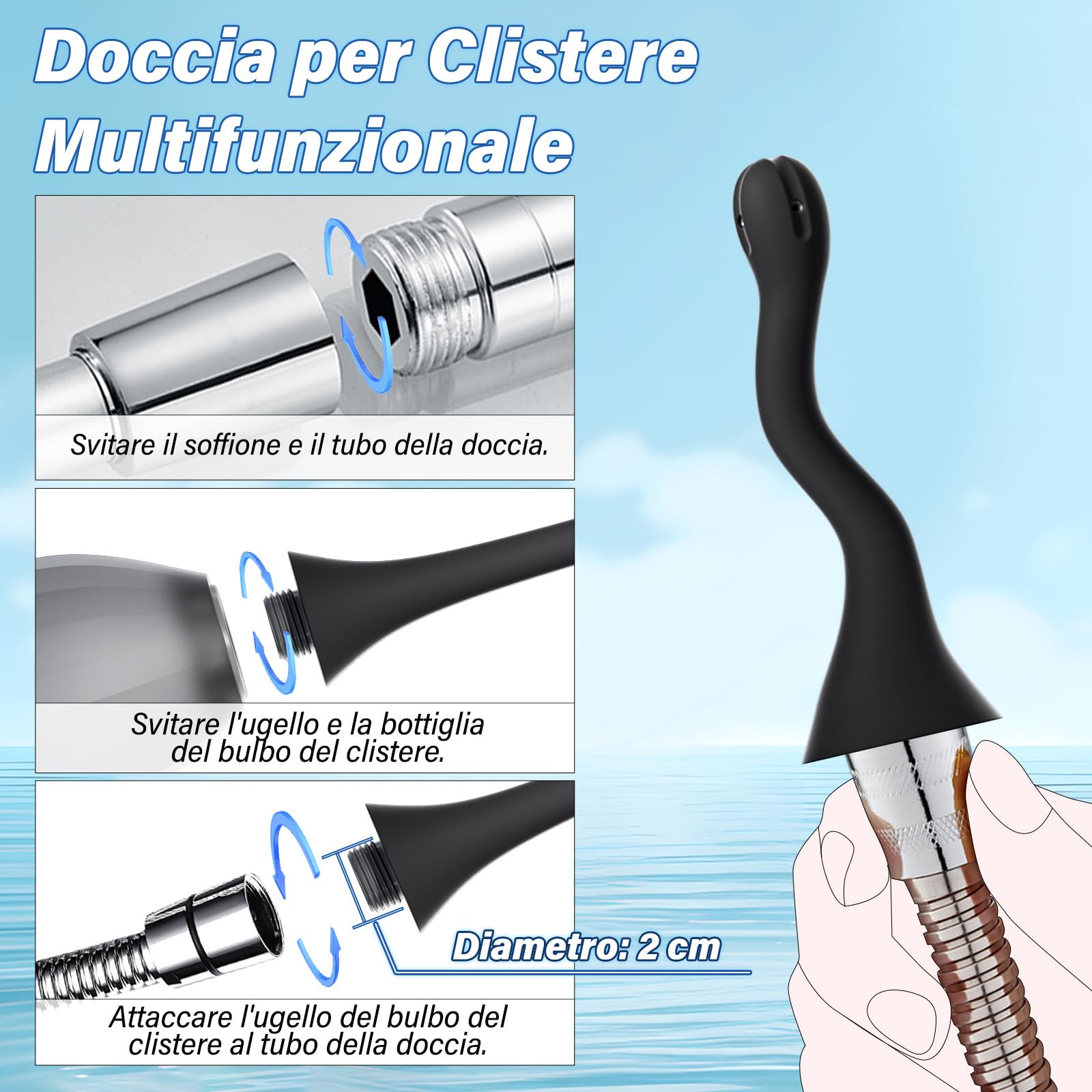 Clistere per Pulizia Ano per Uomini e Donne - Peretta per Clistere per Adulti da 300 ML con Ugello Flessibile per Doccia Anale, Kit Doccia Vaginale in Silicone Antireflusso per Lavaggio Anale e Colon