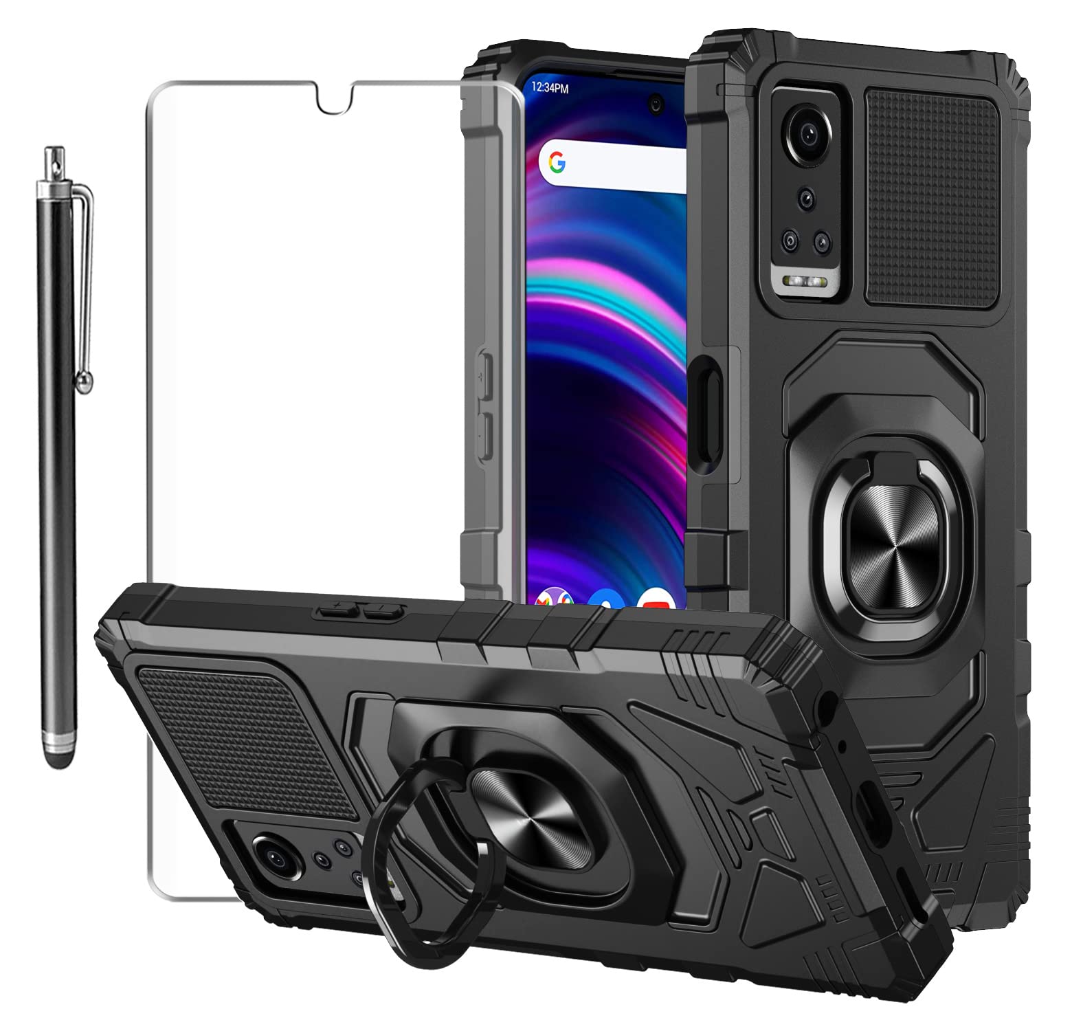 for BLU G91 Max Case, with Tempered Glass Screen Protector Heavy Duty Protection Technology Built-in Kickstand Rugged Shockproof Protective Phone Case for BLU G91 Max 2022 6.8", (Black)