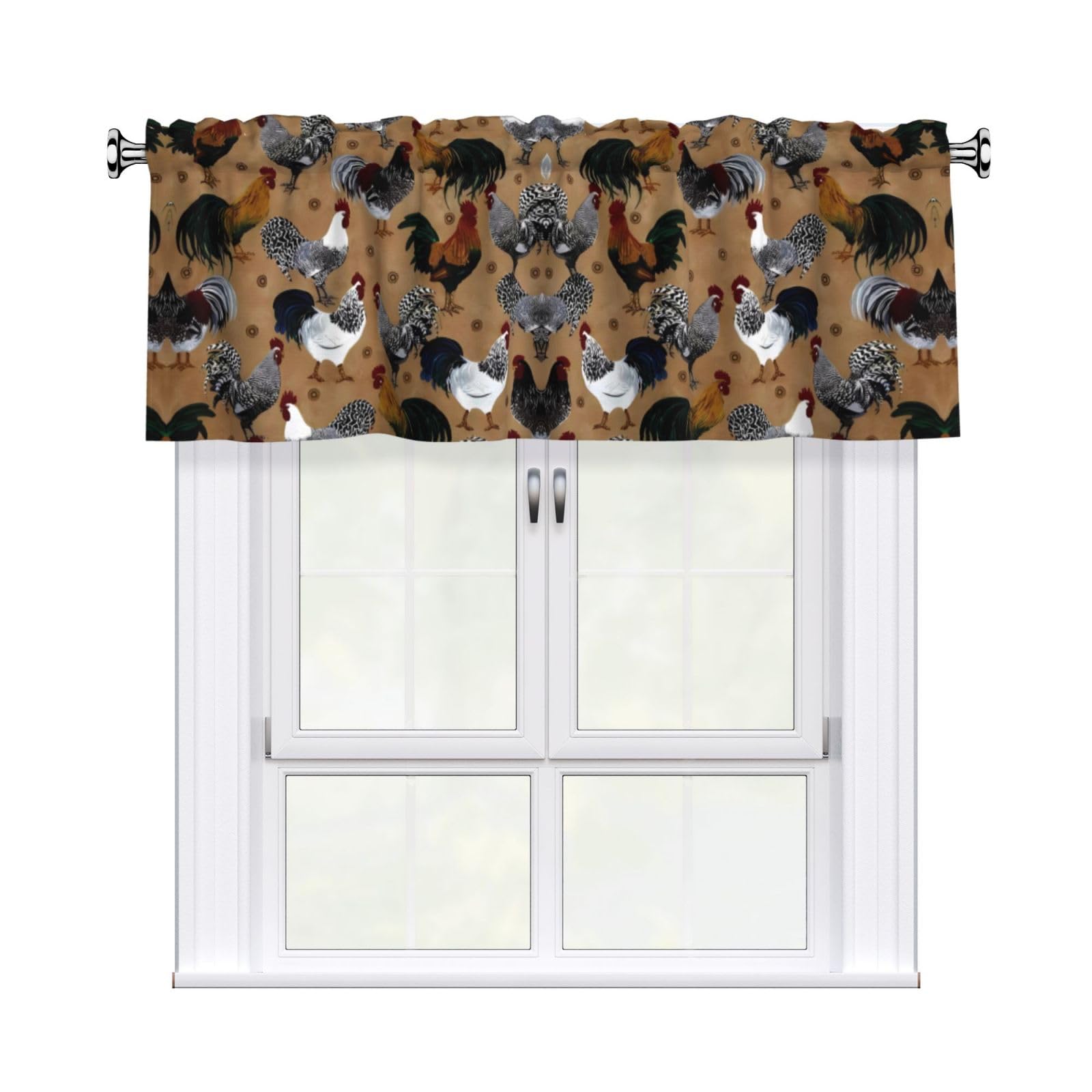 WHJDPP Rooster and Chicken Print Prints Charming Kitchen Window Cover – 54x18 Inch Peach Skin Valance with Decorative Print