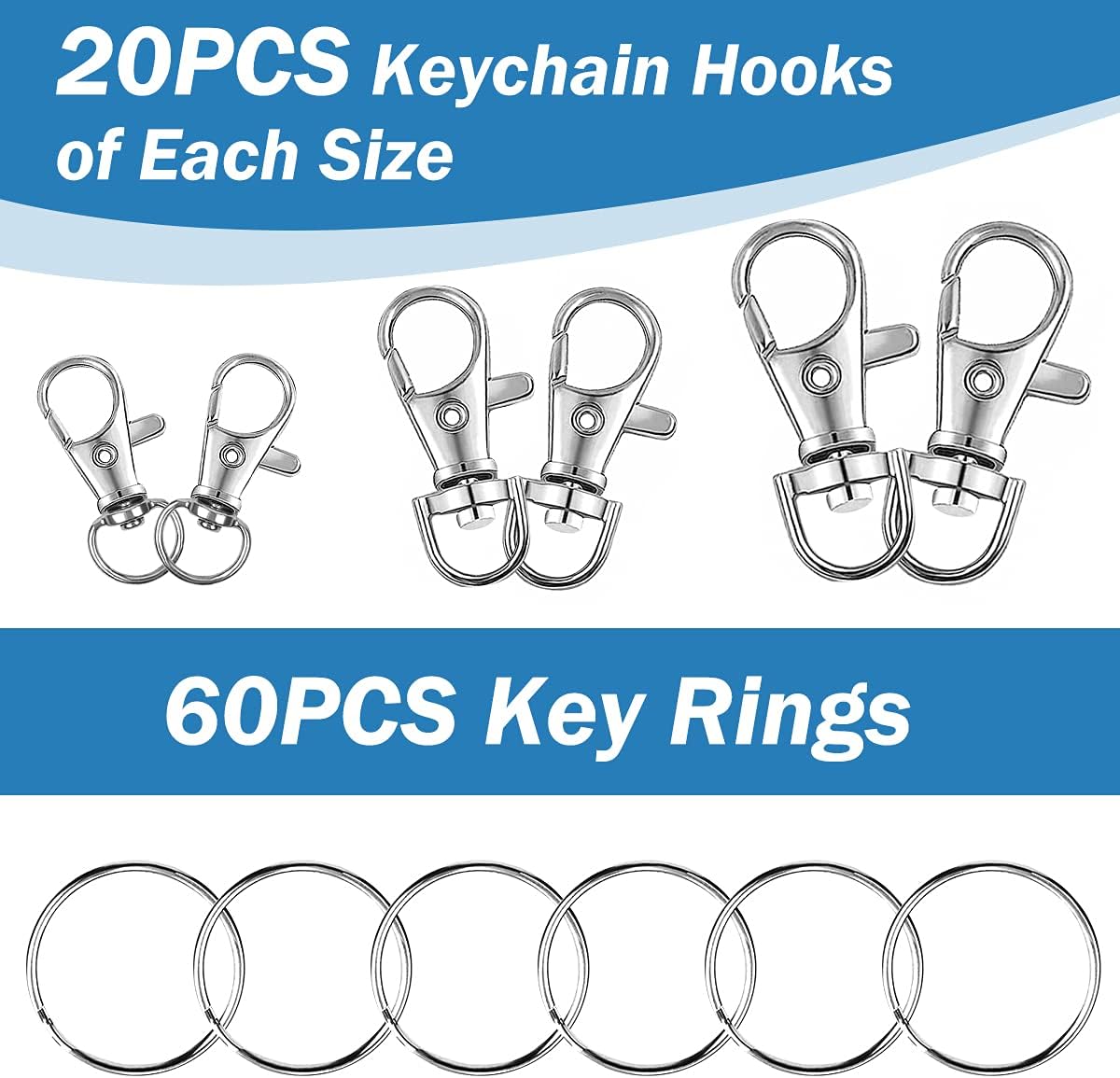 Keychain Hooks with Rings Include 30 Pieces Lanyard Clips and 30 Pieces Key Rings for Keychain,Purse Hardware Lanyard and Sewing Projects