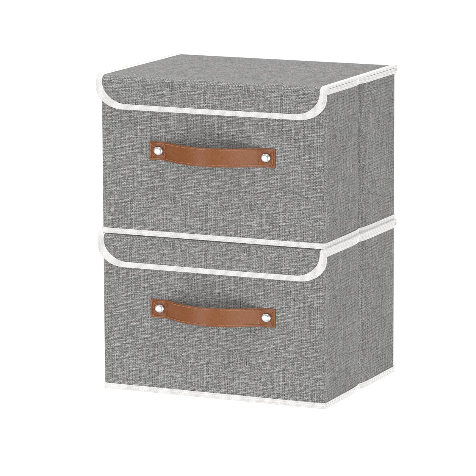 OUTBROS 2 Set Faltbare Aufbewahrungsbox, Organizer Stoff 26×20×17cm, Grau | Dekorative Aufbewahrungsboxen mit Griff, Kisten Aufbewahrung, Schrank Organizer Kleiderschrank, für Kleidung