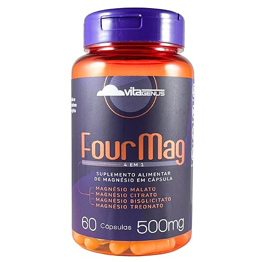 Four Mag 4 em 1 - Magnésio Malato, Citrato, Bisglicitato, Treonato - 60 cápsulas - VitaGenus