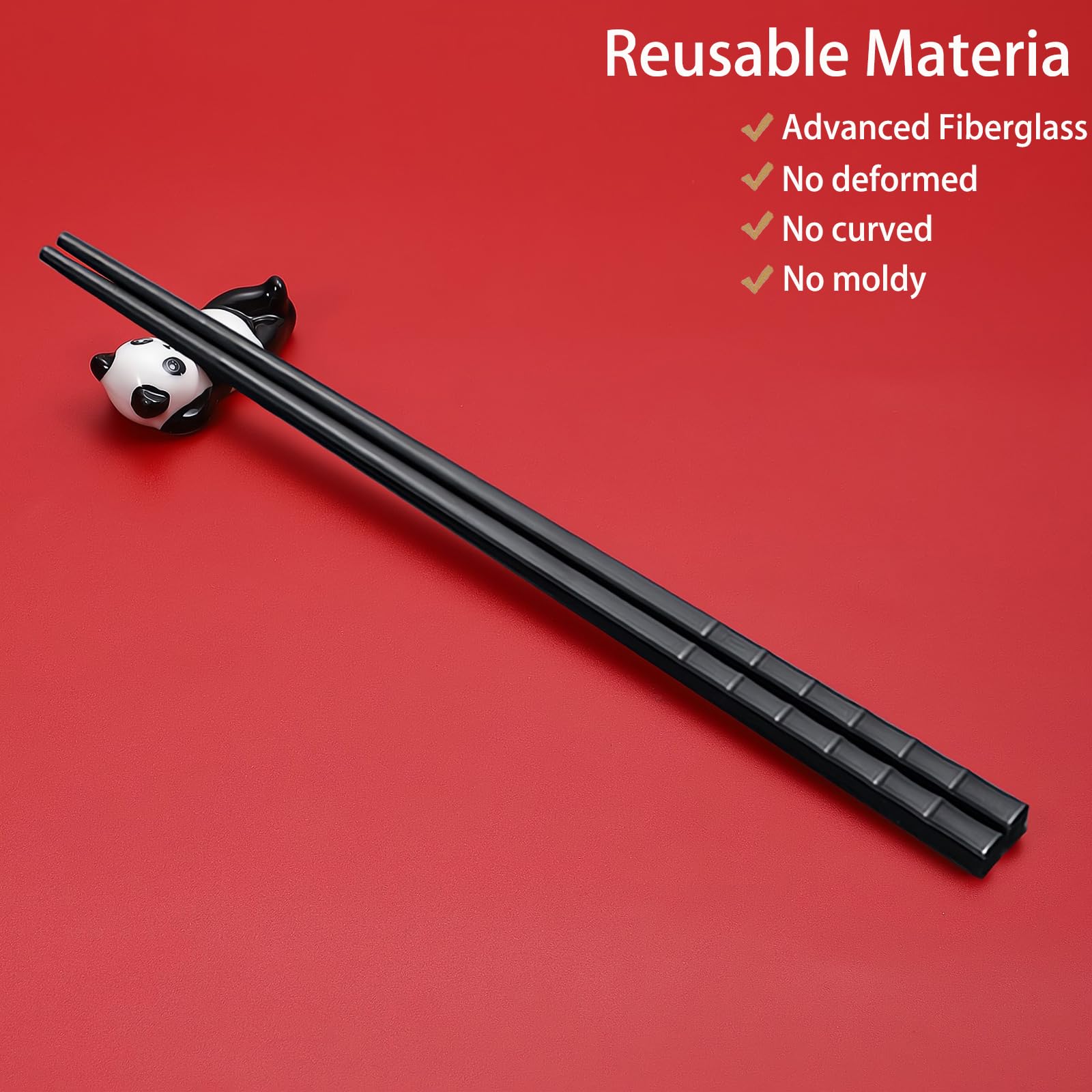 Bacchette Riutilizzabili In Fibra Di Vetro Con Portabacchette Panda - Set Regalo Carino 2 Paia