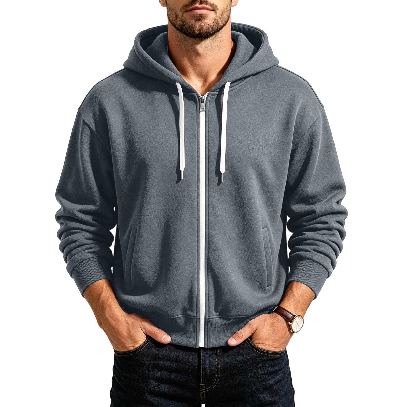 Sweatjacke Herren Kapuzenjacke Hoodie mit Reißverschluss Bequeme Übergangsjacke Winter Kapuzenpullover Trainingsjacke Einfarbig Sweatshirt Streetwear Sportjacke Lässig Mantel Sweatshirtjacke