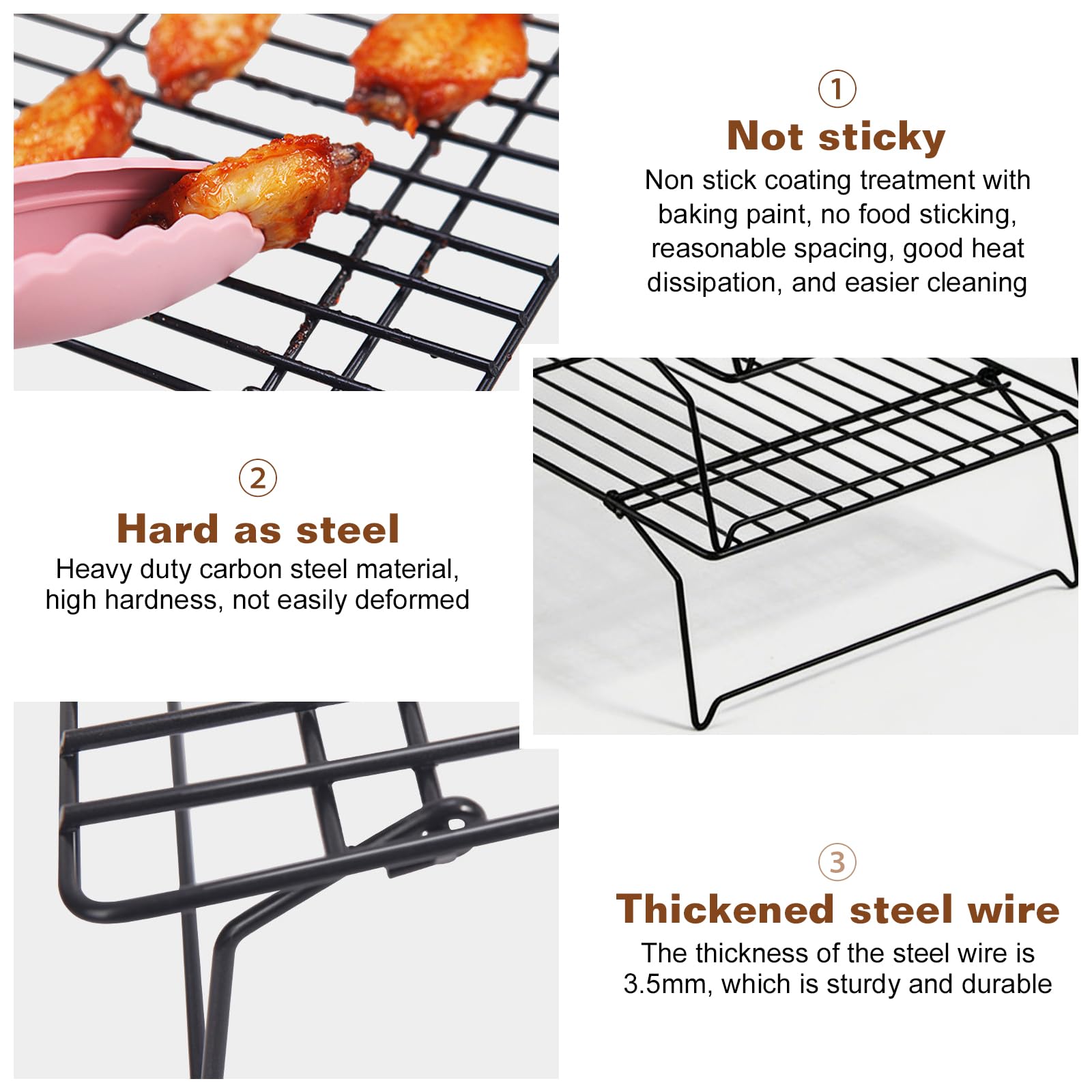 Lot de 6 grilles de refroidissement 40 x 25 x 7,5 cm en acier inoxydable empilable pour pâtisserie