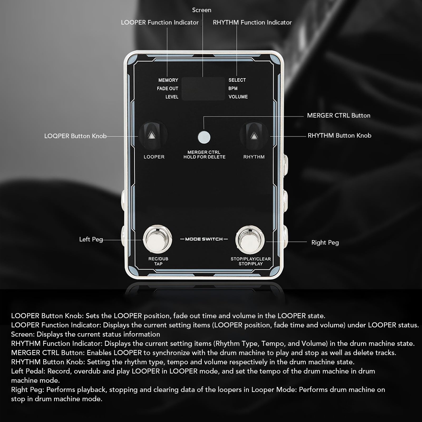 Pedale Effetto Looper per Chitarra Compatto, Leggero, di qualità Premium, Registrazione di 160 Minuti per Produzione Musicale e Concerti