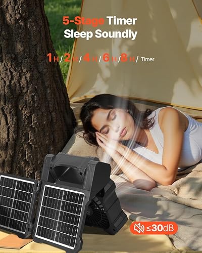 Miniatura 4 de VEVOR Ventilador de campamento alimentado por energía solar, ventilador solar portátil de 10000 mAh, batería recargable por USB de 8 pulgadas,