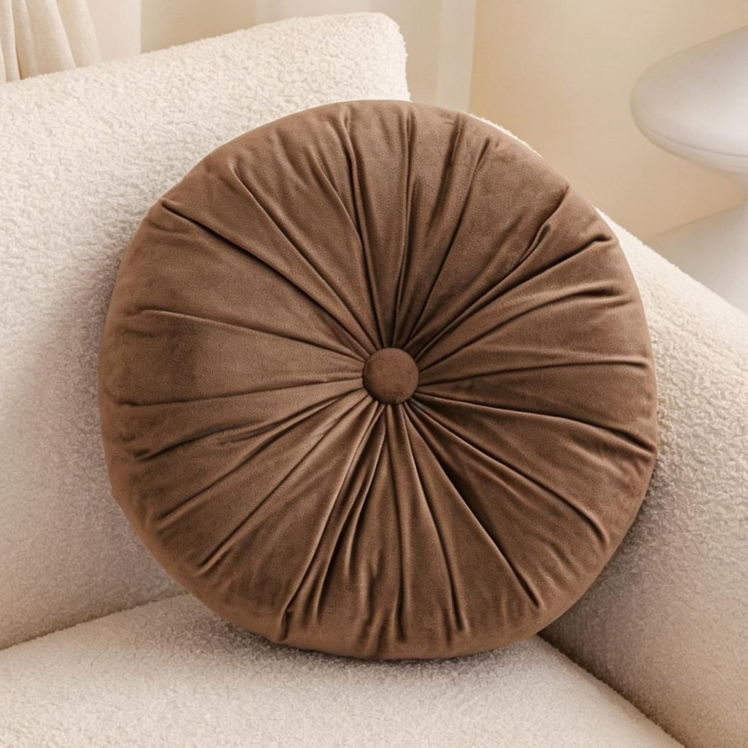 Nuyiac Velvet Round Pumpkin Throw Pillow with PP Cotton Filling (Coffee)