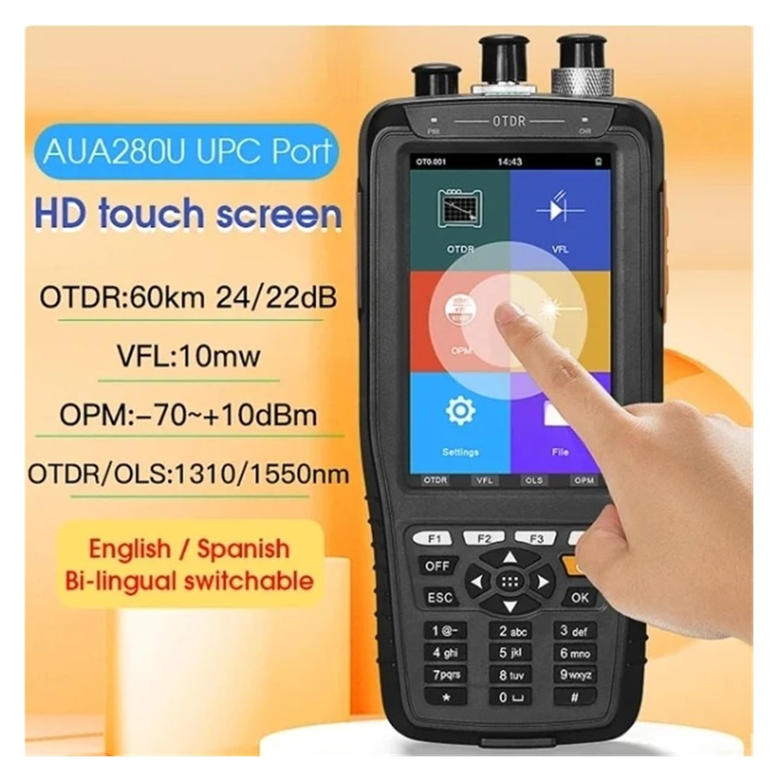 Compteur de puissance de Fiber OTDR 1310 1550 1610NM avec écran tactile de réflectomètre optique de domaine temporel VFL/OPM/OLS(Without Touch Screen)