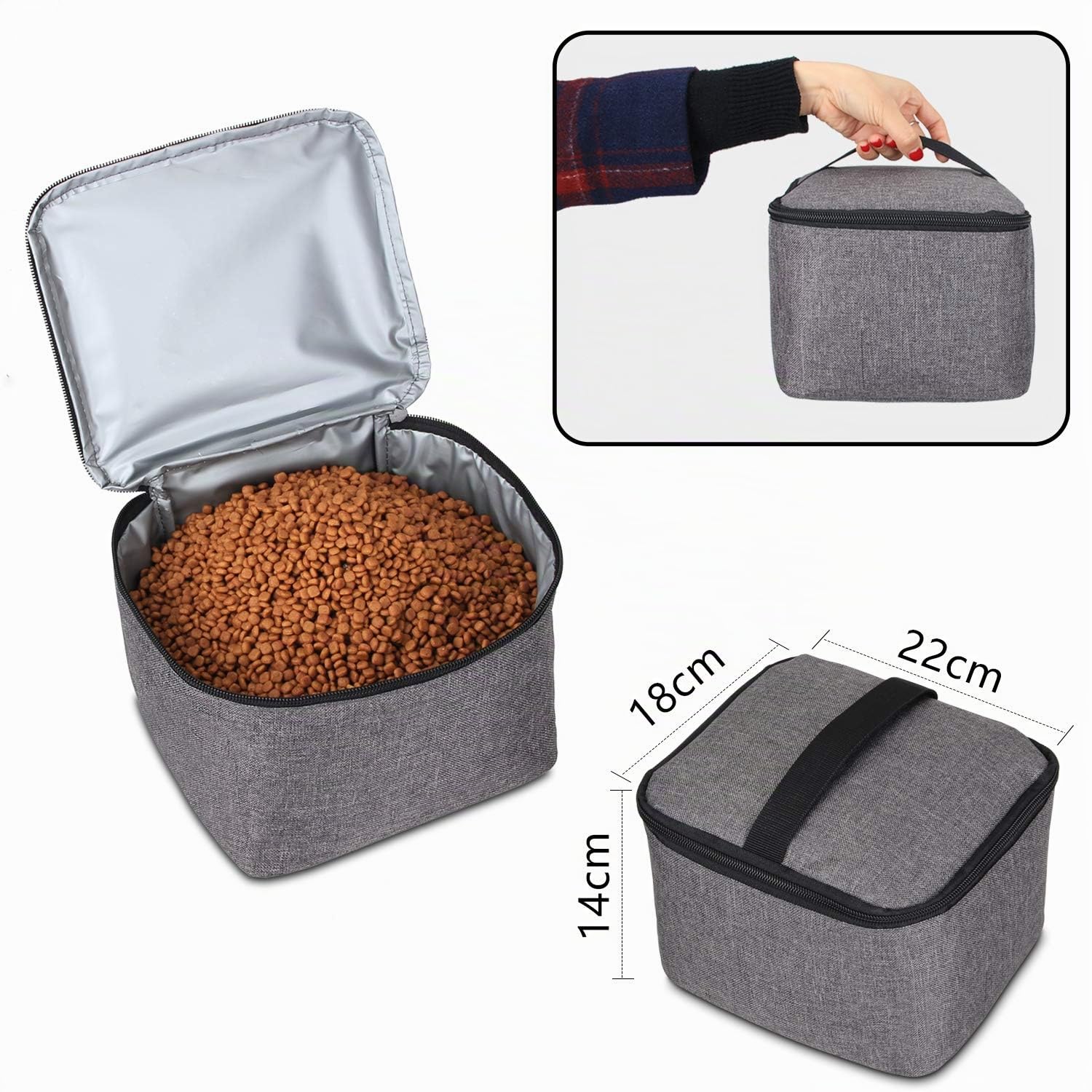 Teamoy Sac de Rangement pour Nourriture pour Chiens, Sac de Voyage pour Transporter Les Articles Essentiels, Organiseur de Voyage pour Animaux de Compagnie avec 2 Bols et 1 Tapis, Gris