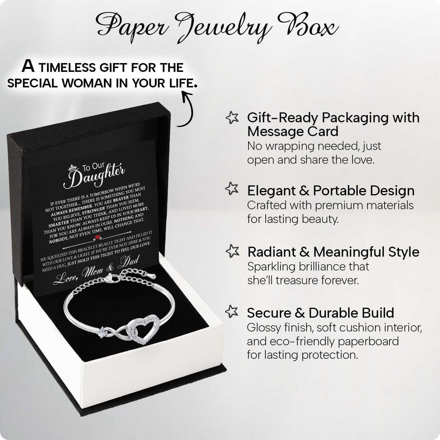 Larvincy To My Daughter Bracelet From Mom & Dad With Heartfelt Message & Elegant Box, Jewelry Gift For Women From Mother Father On Graduation, Birthday, Wedding, Christmas & More