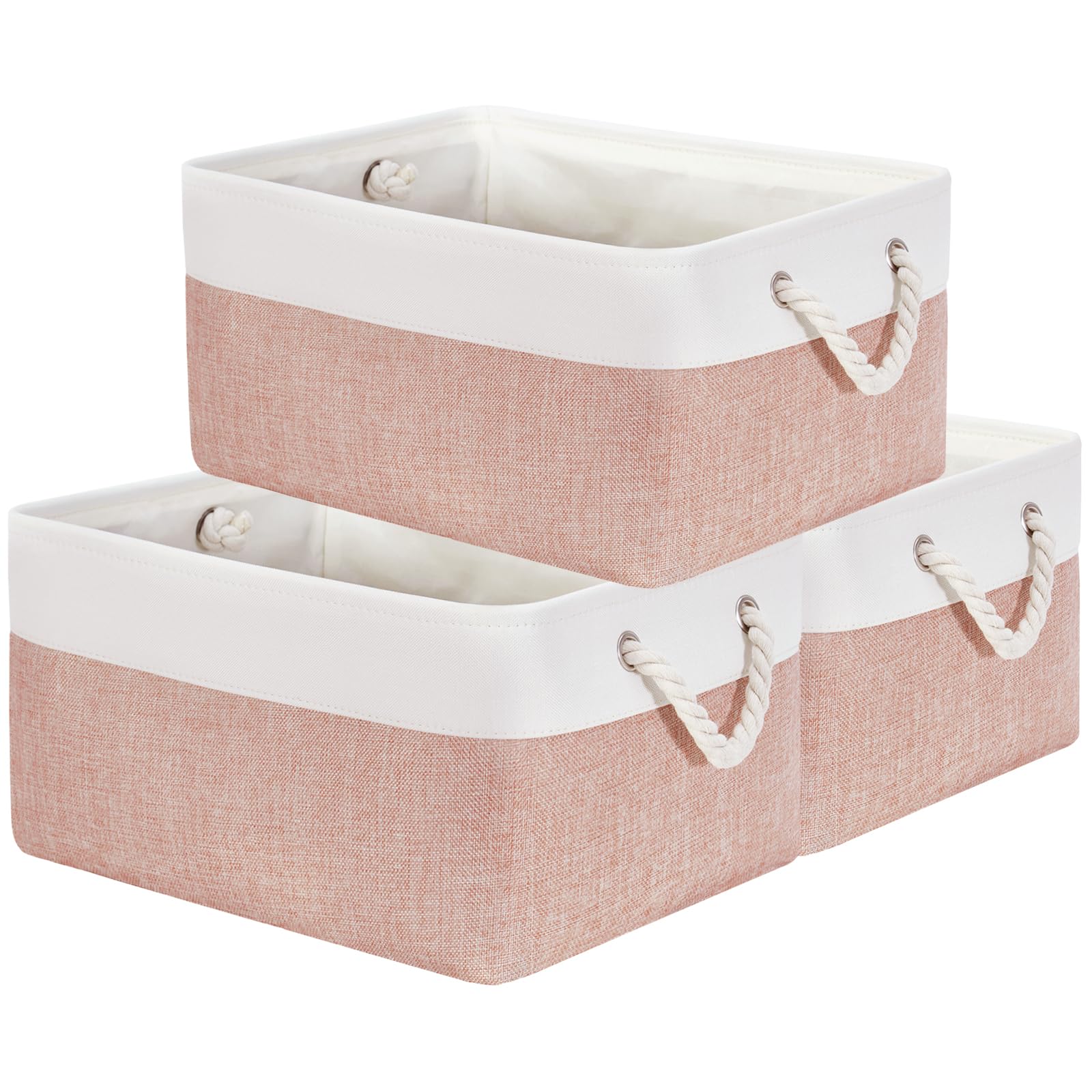 Mangata Soft Fabric Storage Boxes, Multi-Size, Rectangular Container Baskets for Shelf, Wardrobe, Toys and Clothes, 41x31x18 cm, Pink and White(Large, 3 Pack) — image 1