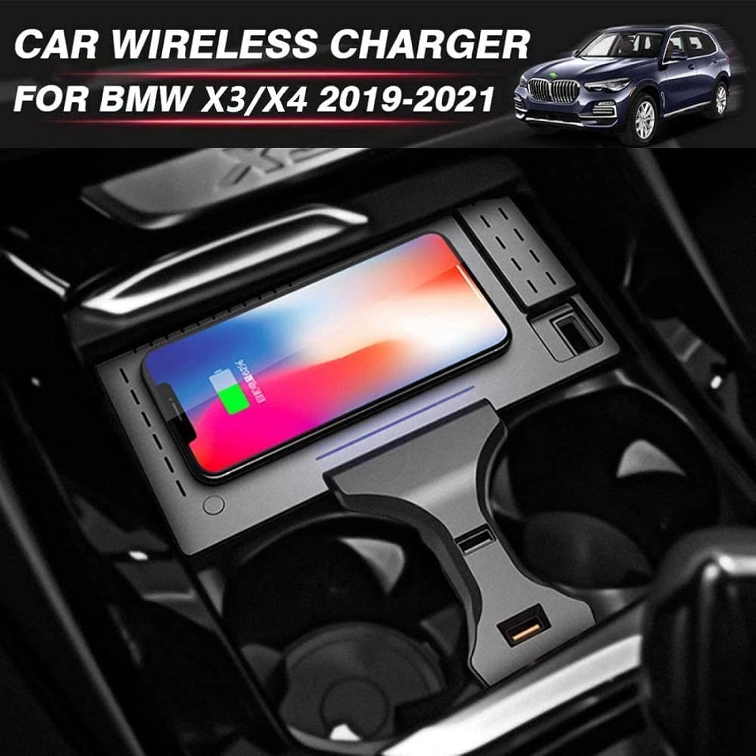 car wireless chargerfor bm w x3x42019 2021 charging board center console accessories panel with qc 3 0 and usb port mobile phone charger 15w qi ve