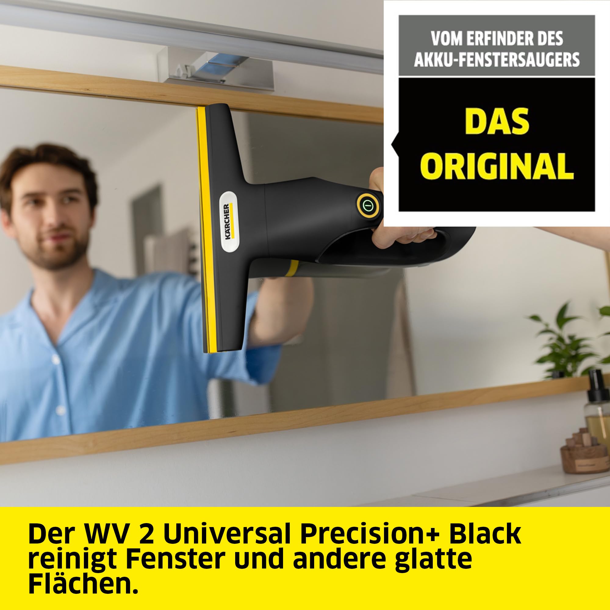 Kärcher Akku-Fenstersauger WV 2 Universal Precision+ Black, Akkulaufzeit: 35 min., Schmutzwassertank: 120 ml, 2 Absaugdüsen, Sprühflasche mit Mikrofaser-Wischbezug, 20 ml Fensterreiniger, USB-C-Port