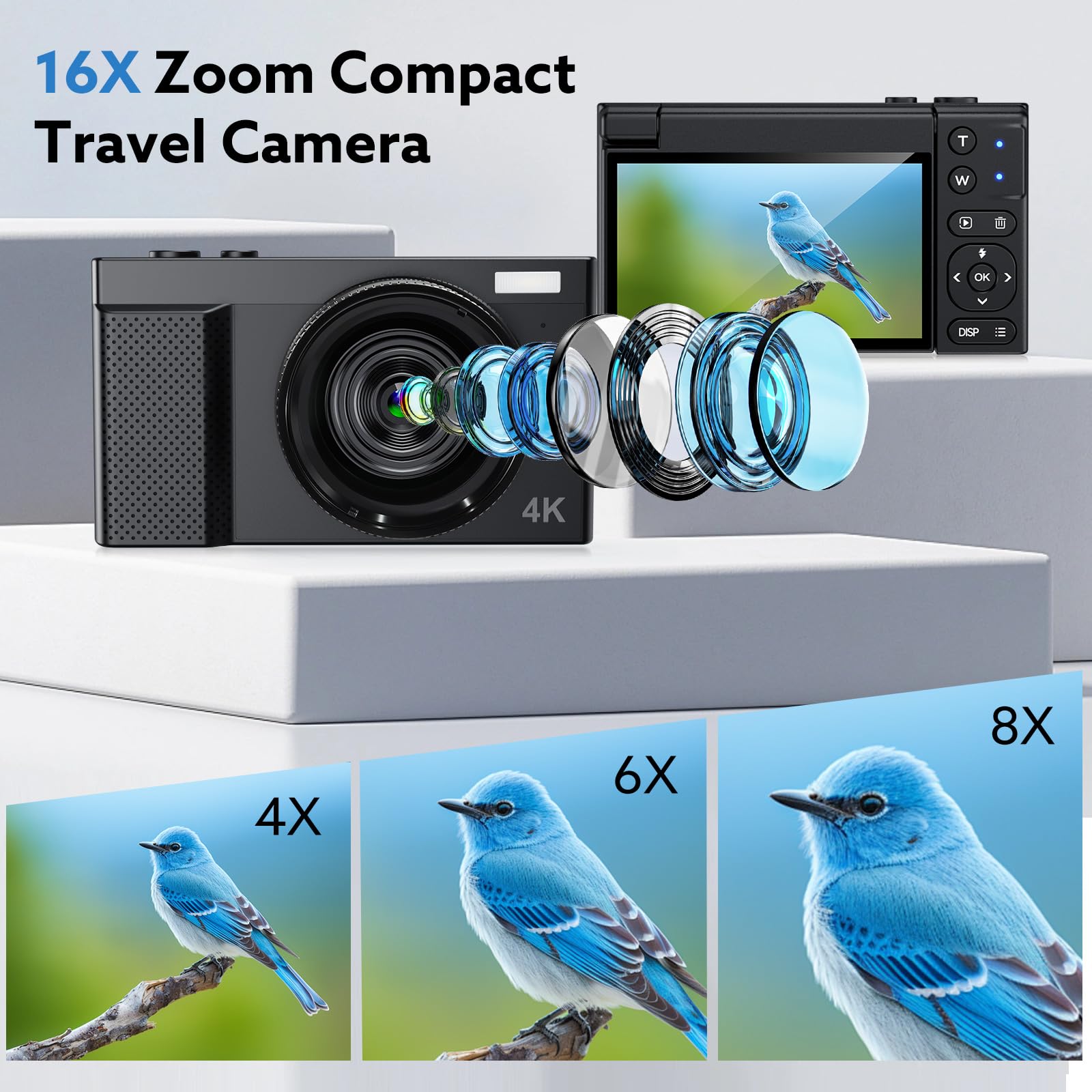 4K Digitalkamera, 64MP Kameras für Fotografie mit 16X Zoom & Autofokus, Vlogging-Kamera für YouTube Video mit Weitwinkel- und Makroobjektiven, Beste Kameras für Content Creators