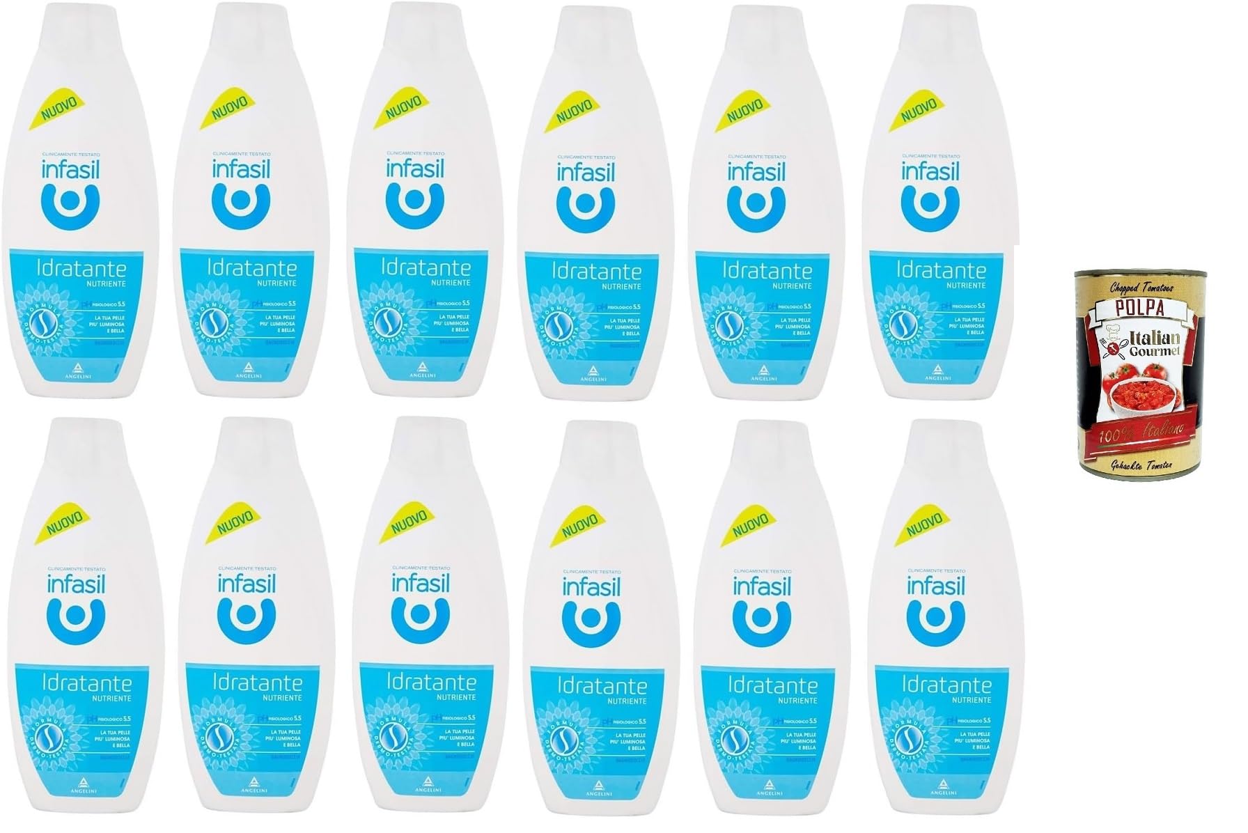 Infasil Gel de ducha hidratante, nutritivo, clínicamente probado y delicado con la piel, baño de espuma 12 x 500 ml + Polpa Italian Gourmet 400 g