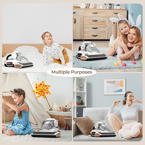 Miniatura 7 de JIGOO Aspirador de colchón con luz UV-C, succión de 15 Kpa de 700 W, potentes aspiradoras de mano de doble taza, aspiradora de cama con sensor de