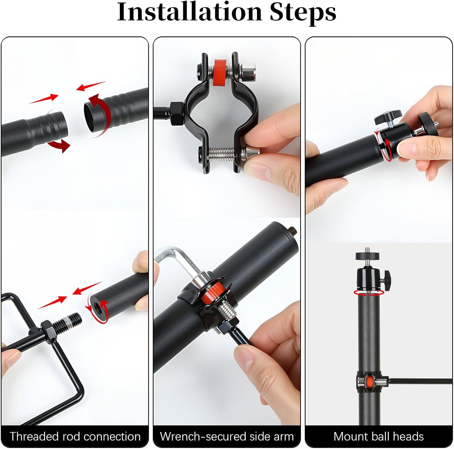 6' Trail Camera Stake for 2 Devices, Heavy Duty Game Cam & Solar Pak Battery Mounting Post with 360° Rotatable 1/4" Ball Head Mount, Multi-Pivot Stable Rugged Steel Security Camera Stand(2 Pack)