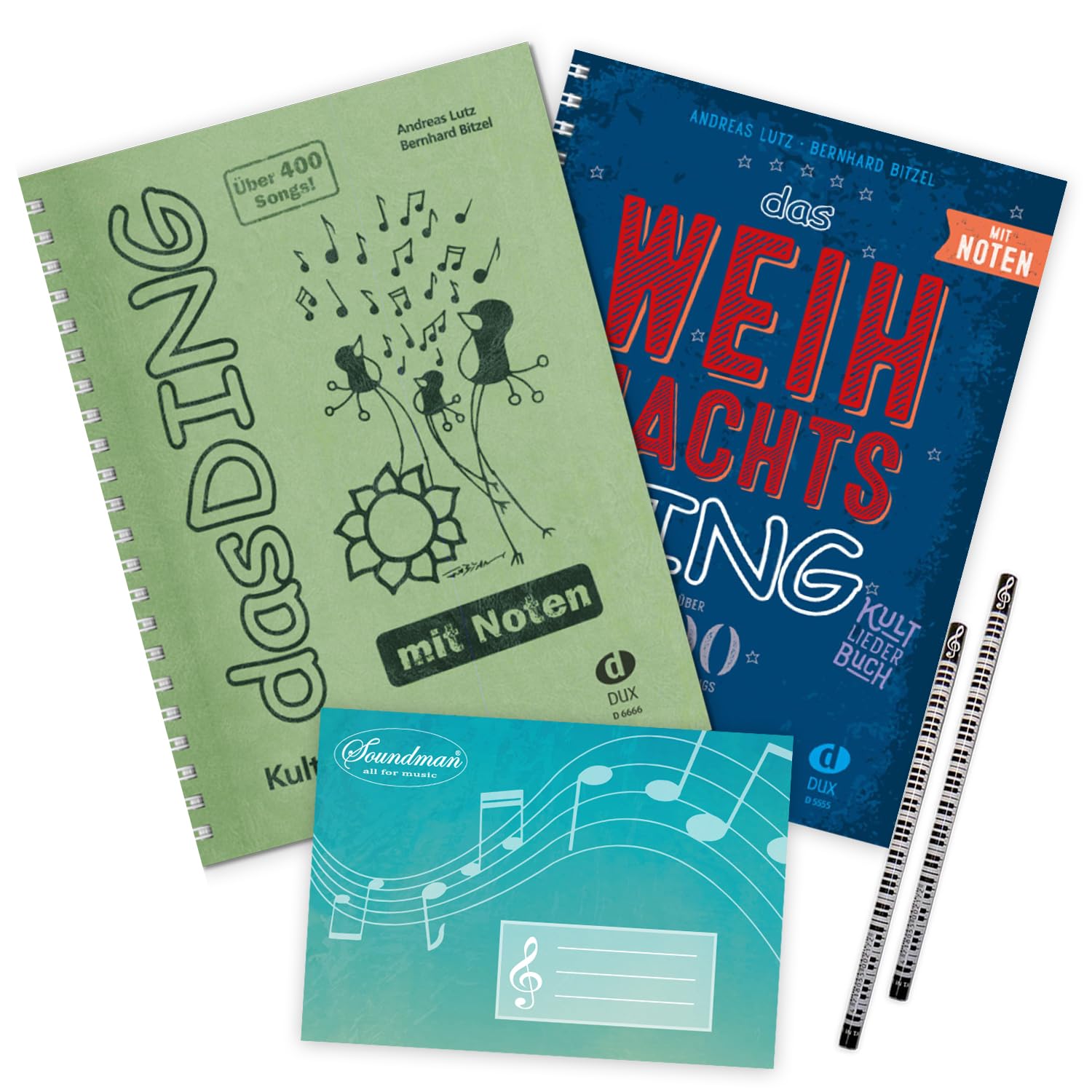 La cosa 1 e la cosa di Natale con note: (set iniziale) – libro di canzoni di culto + taccuino Soundman – Matita Piano