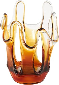 Deco 79 Glass Abstract Decorative Vase Ombre Centerpiece Vase with Wavy Oval Cutouts, Flower Vase for Home Decoration, Orange