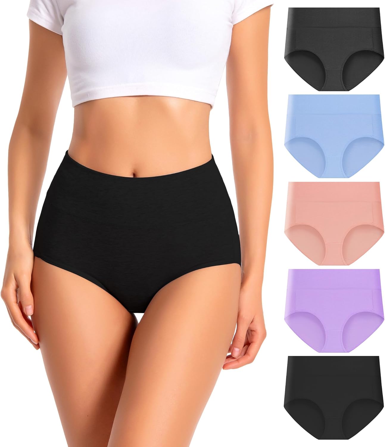 Womens Cotton High Waisted Underwear Full Coverage Panties Ladies Briefs Multipack ...