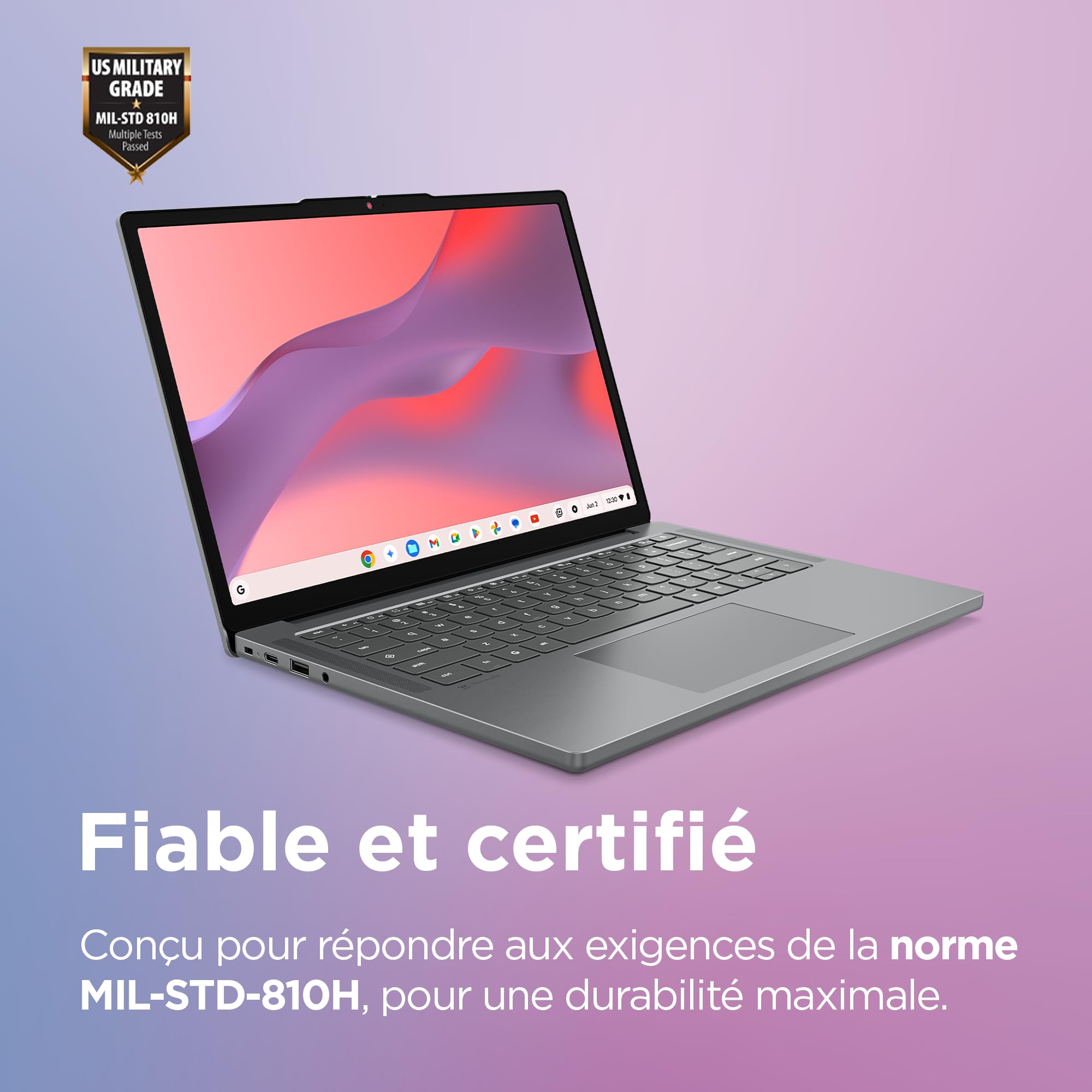 Lenovo Chromebook 14M8911 - Ordinateur Portable 14'' WUXGA (MediaTek Kompanio 540, RAM 8Go, SSD 128Go, Arm Mali-G57 MC2 GPU, Chrome OS) Clavier AZERTY Français - Gris Luna