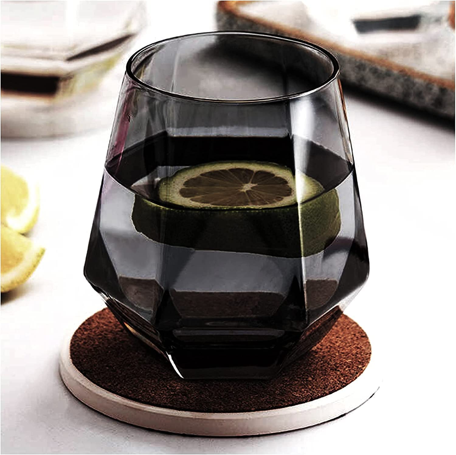 HAPPY BORN Diamond Whiskey Glasses, Crystal Glasses Cocktail Drinkware Unique Bourbon Scotch Wine Glasses,Tumblers Old Fashion Elegant Glass 310ml (Black Color) Pack of 6-image-11