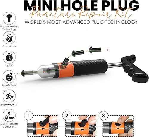 Miniatura 10 de GRAND PITSTOP Kit de reparación de pinchazos de neumáticos con alicates plegables multifuncionales compatible para automóvil, motocicleta, camión,