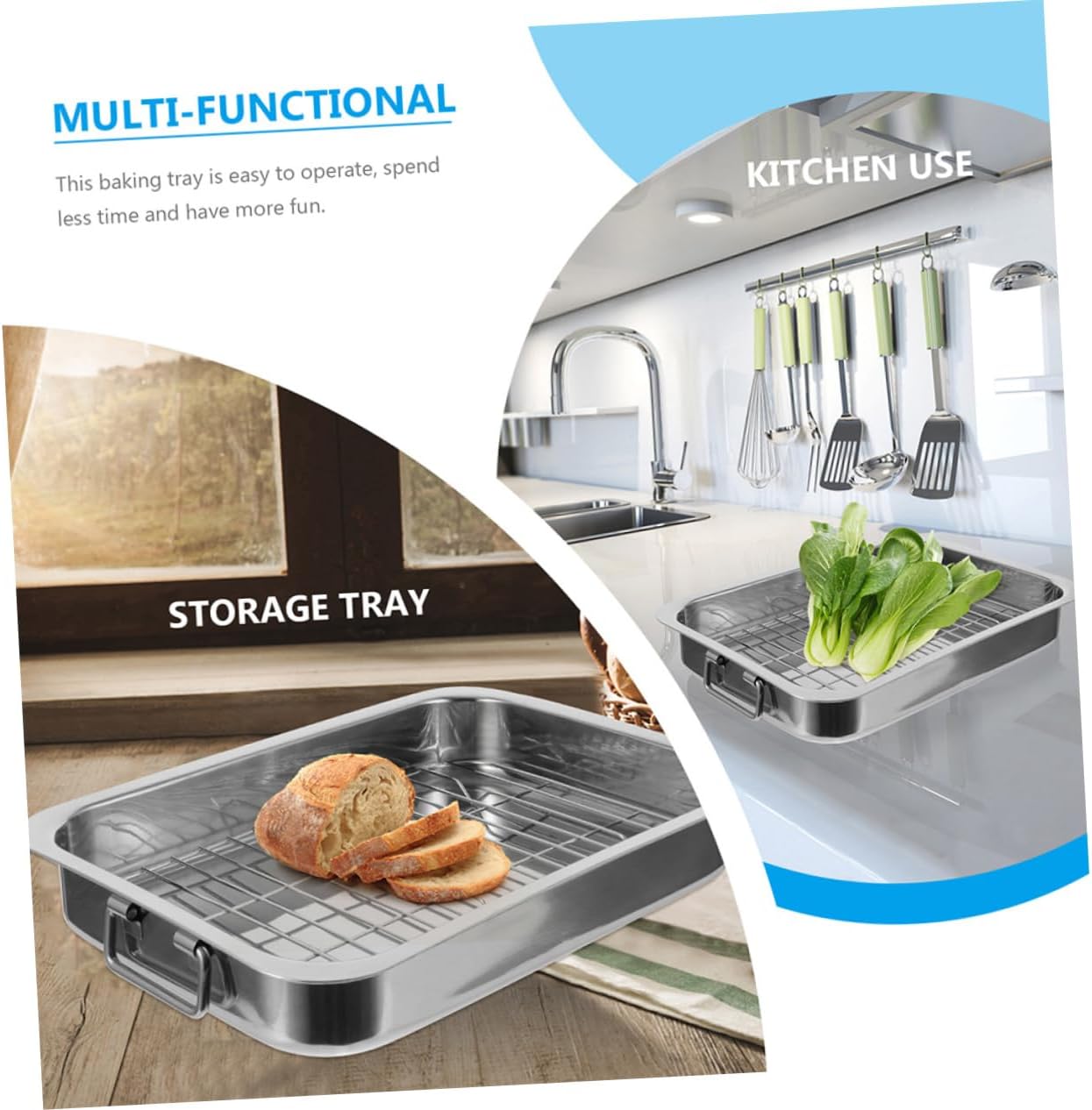 MAGICLULU Multi-Purpose Stainless Steel Baking Tray with Rack – Rectangular Oven Tray for Kitchen Baking Heavy-Duty Design for Roasting and Cooking