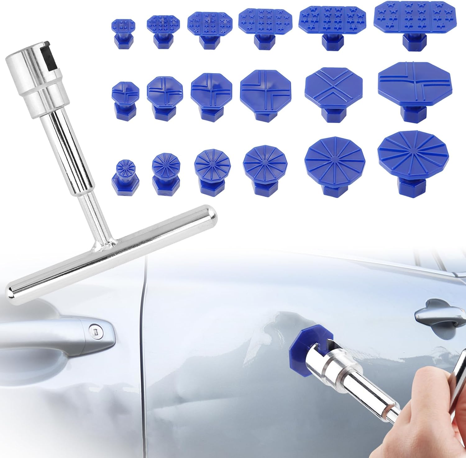 19PCS Car Dent Puller Kit, Dent Removal Tools,Paint-Safe Dents Repair Tool
