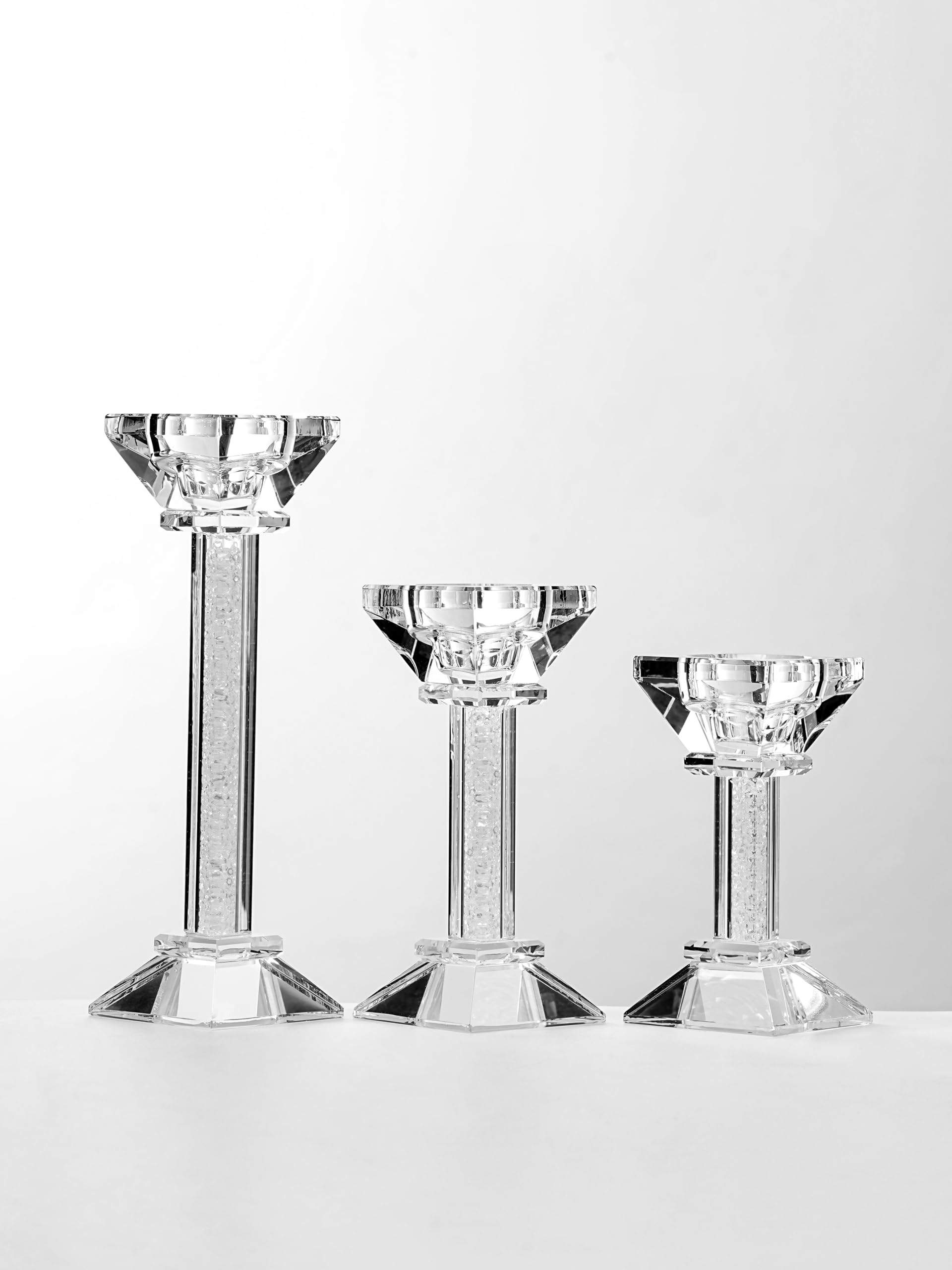 Set di 3 portacandele in cristallo, con gemme trasparenti a pilastro, centrotavola ultra elegante e moderno, decorazione per la casa per caminetto, ideale per eventi speciali, matrimoni, feste di