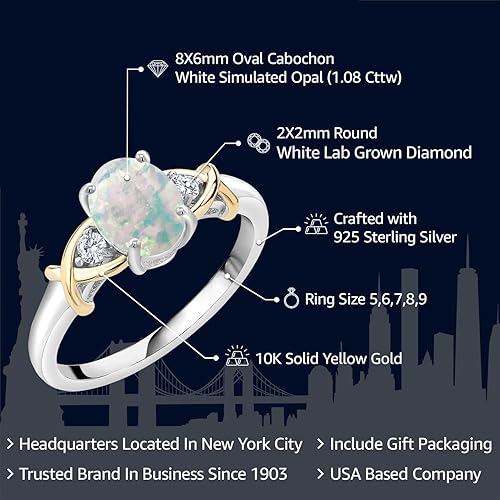 Vista 2 de Gem Stone King Anillo de compromiso de 3 piedras para mujer Oro amarillo de 10 quilates y plata 925 Anillo de aniversario de boda cruzado