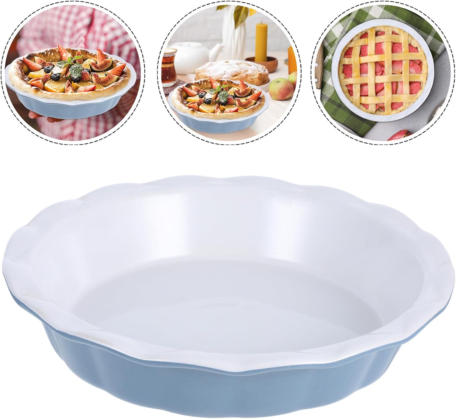 OUNONA Ceramic Pie Pan with Ruffled Edge round Versatile Baking Dish for Pumpkin Pie for Oven and Dinner Use
