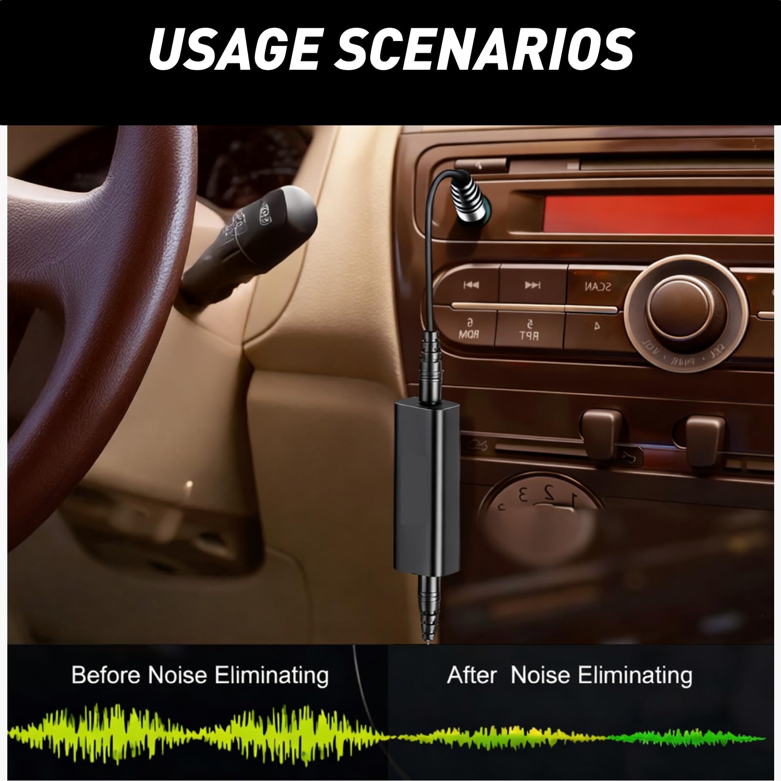 Izolator szumów gruntu, z kablem audio 3,5 mm, izolator szumów z pierścieniem uziemienia redukuje szumy, kompaktowy przenośny do samochodowych systemów audio i stereo do domu do odbiorników