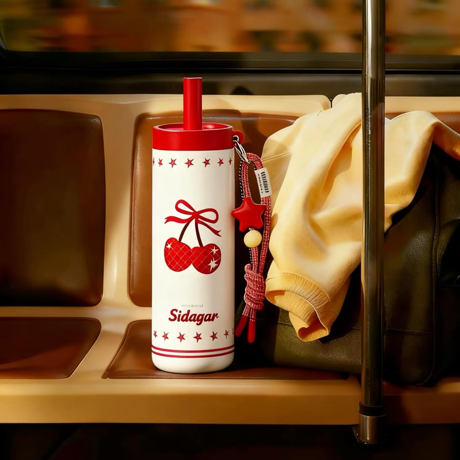 24 oz Insulated Tumbler, Stainless Steel Coffee Mug with Lid and Straw, Leak-proof Reusable BPA-Free Cup, Commute Yoga Office Travel, Cherry Charm - Cherry Pearl White - Image 7