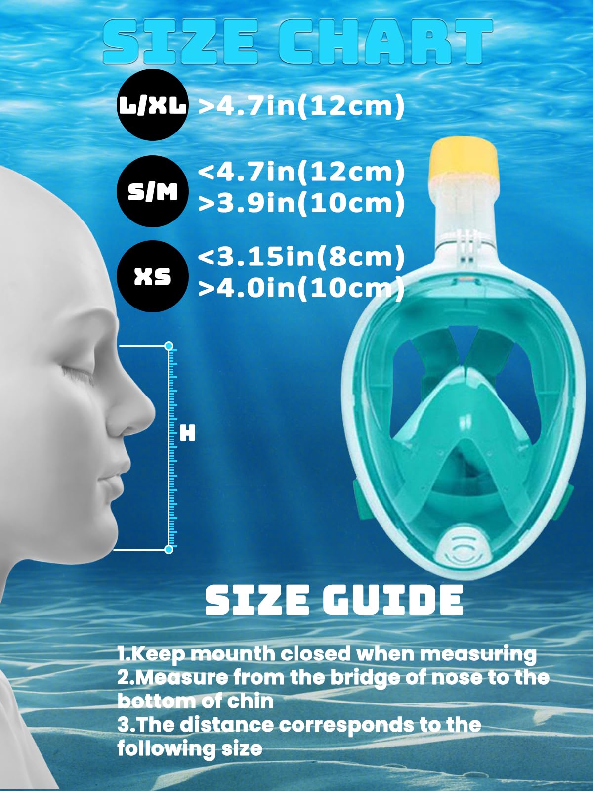 Vitare Maschera da Snorkeling per Adulti e Bambini, Maschera Subacquea Integrale Tecnologia Antiappannamento, Maschera da Mare con Supporto per Fotocamera, Maschera da Sub per Immersioni