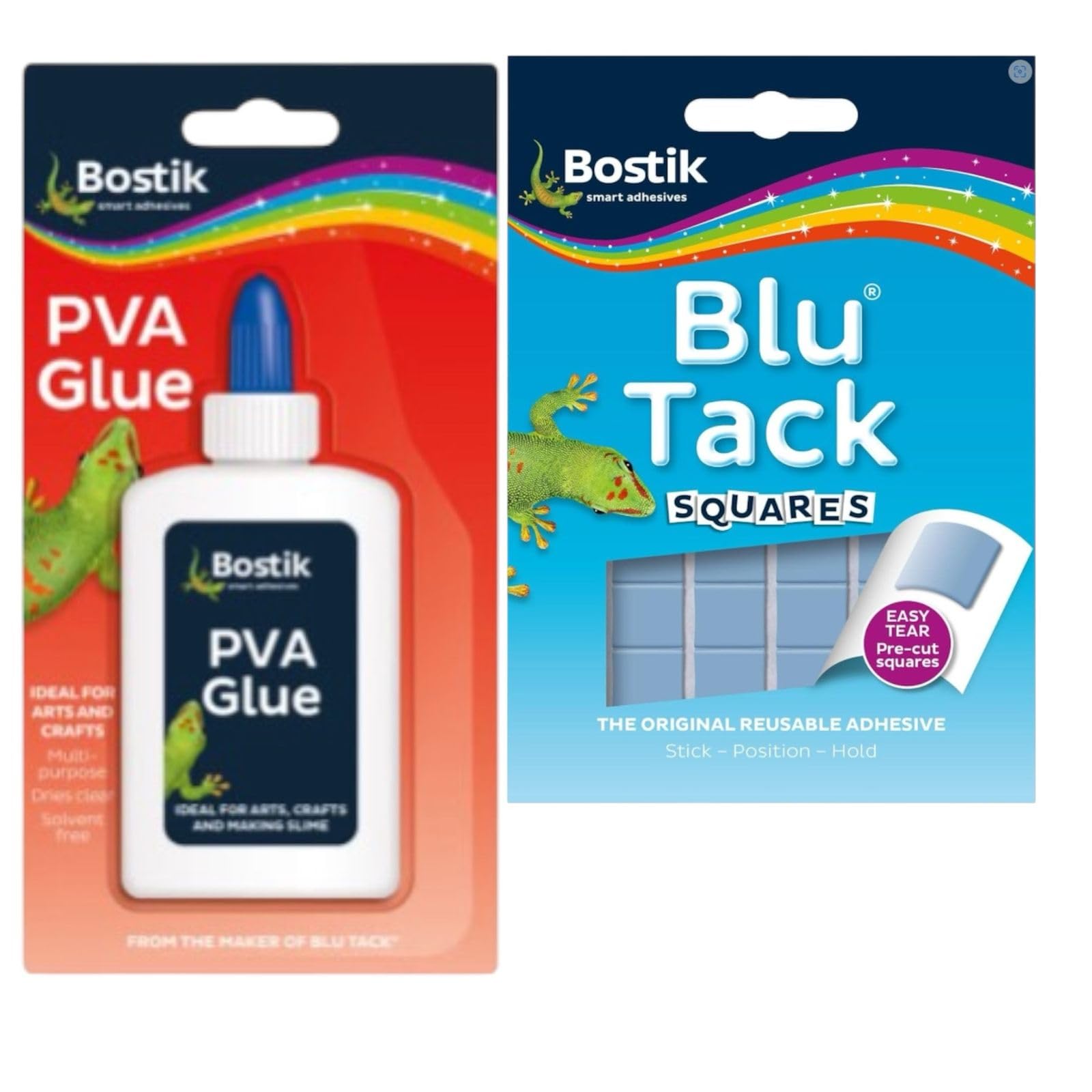 Bostik PVA Glue Washable and Non Toxic 118ml + Bostik Blu Tack Handy, putty adhesive non-toxic, Multipurpose Reusable Adhesive 45g. Back To School Stationary Supplies Offer Pack of 2