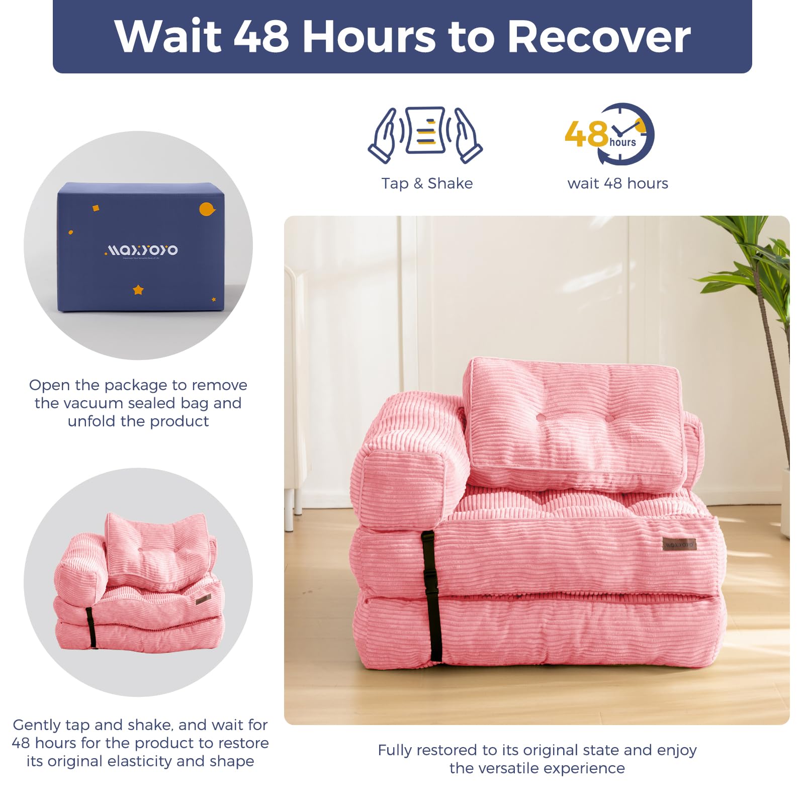 MAXYOYO Faltbares Schlafsofa,Cord Umwandelbarer Sofa Bett Schlafsessel mit Kissen,160x80 cm Komfortable Schlafcouch Bodensofa-Lounge für Schlafzimmer Wohnzimmer