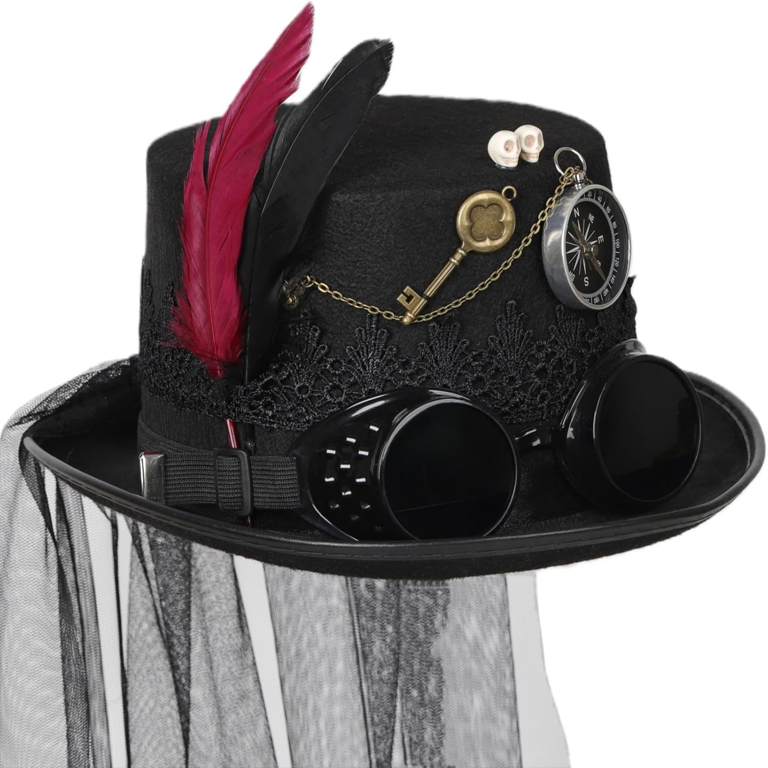 SteampunkGothic Accessories, Red Rose, Skeleton Hand, Compass and Gears, Victorian Halloween Costume Accessory