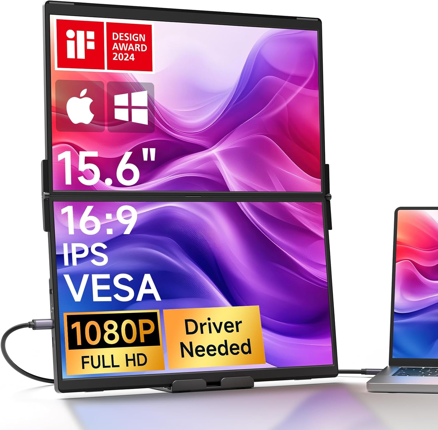 JSAUX FlipGo Pro Laptop Screen Extender, 15.6" 1080P FHD IPS Dual Portable Monitor, Triple Screen Laptop Monitor Extender with Built-in Hub, Magnetic Design, Plug & Play for Wins/Mac (Driver Required) FlipGo 15.6'' Pro(used)