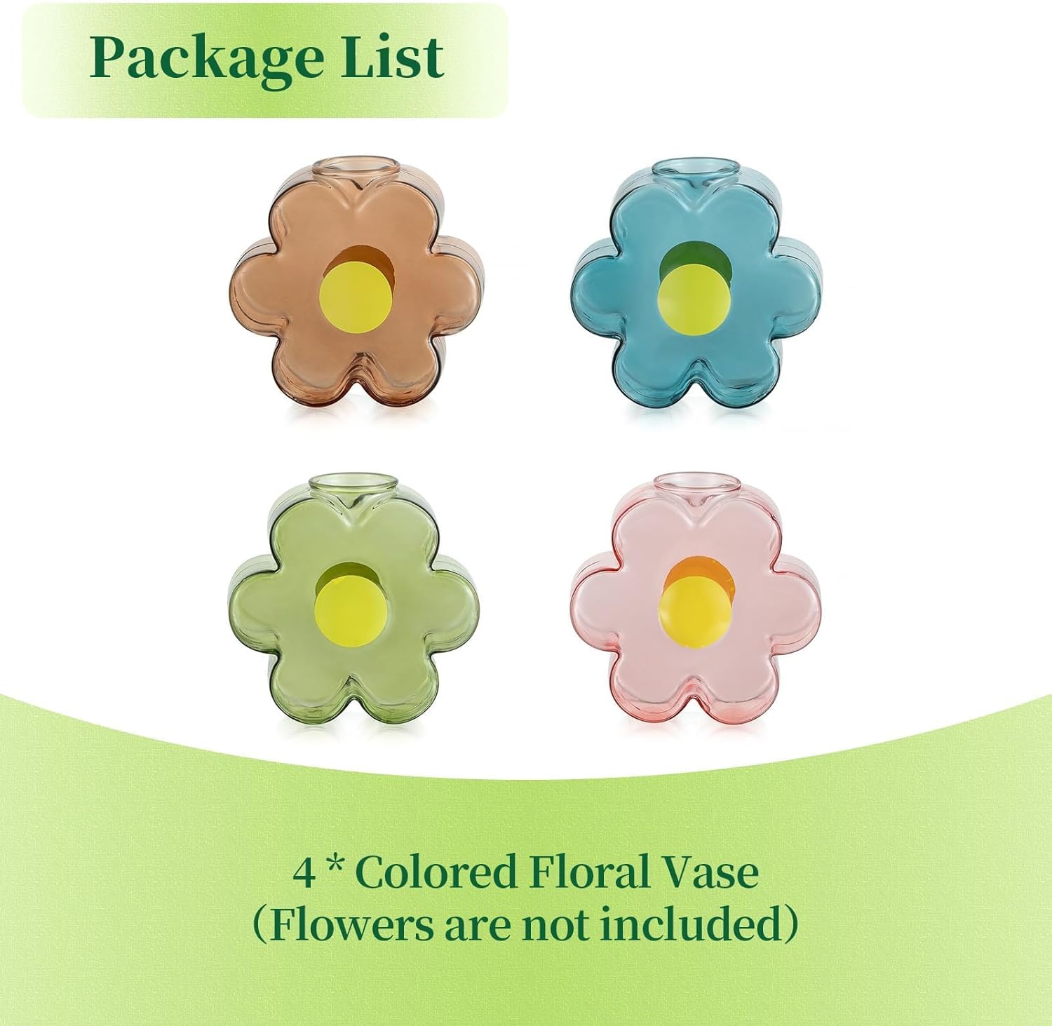 Hewory Unique Small Vases for Flowers: Colorful Vase Set Girly Home Shelf Decor - Cute Glass Bud Vases for Centerpieces Modern Living Room Office Bedroom (Pink & Blue & Green & Amber)