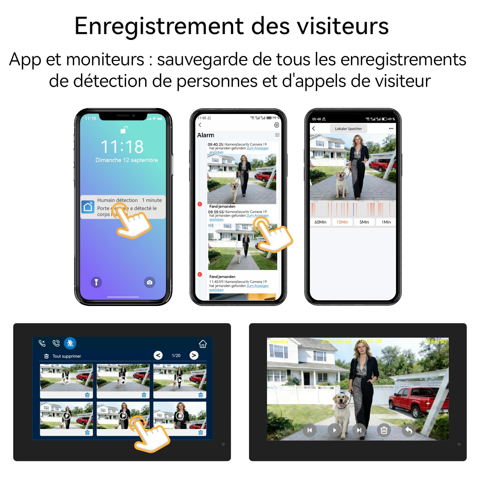 1080P Interphone Video, Visiophone Filaire KW02-IP7x3, Moniteur Tactile Couleur 7, 2 Fils, Vision Nocturne, RFID/App Unlock, Detection Humain, Audio Bidirectionnel