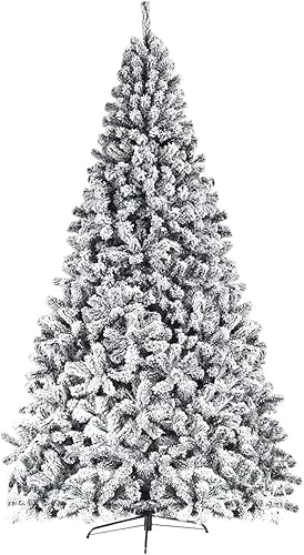 Miniatura 2 de ReunionG Árbol de Navidad de nieve de 9 pies, pino artificial flocado con bisagras, árbol de decoración navideña con agujas de PVC de alta calidad y